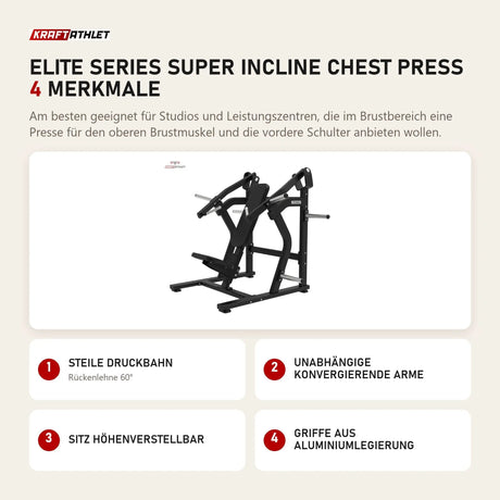 Titanium Strength Elite Series Super Incline Chest Press mit 4 Merkmalen: Steile Druckbahn, Unabhängige konvergierende Arme, Sitz höhenverstellbar, Griffe aus Aluminiumlegierung