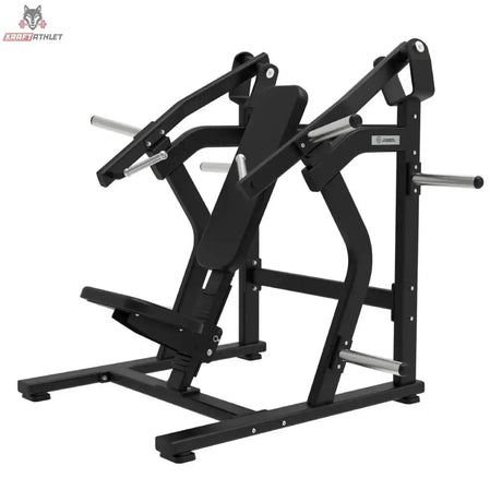 Titanium Strength Elite Series Super Incline Chest Press in Schrägansicht von vorn mit Druckarmen, Sitz und Scheibenaufnahmen