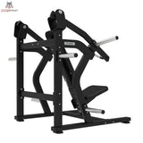 Titanium Strength Elite Series Super Incline Chest Press in Seitenansicht von rechts mit Brustpolster und Fußstütze