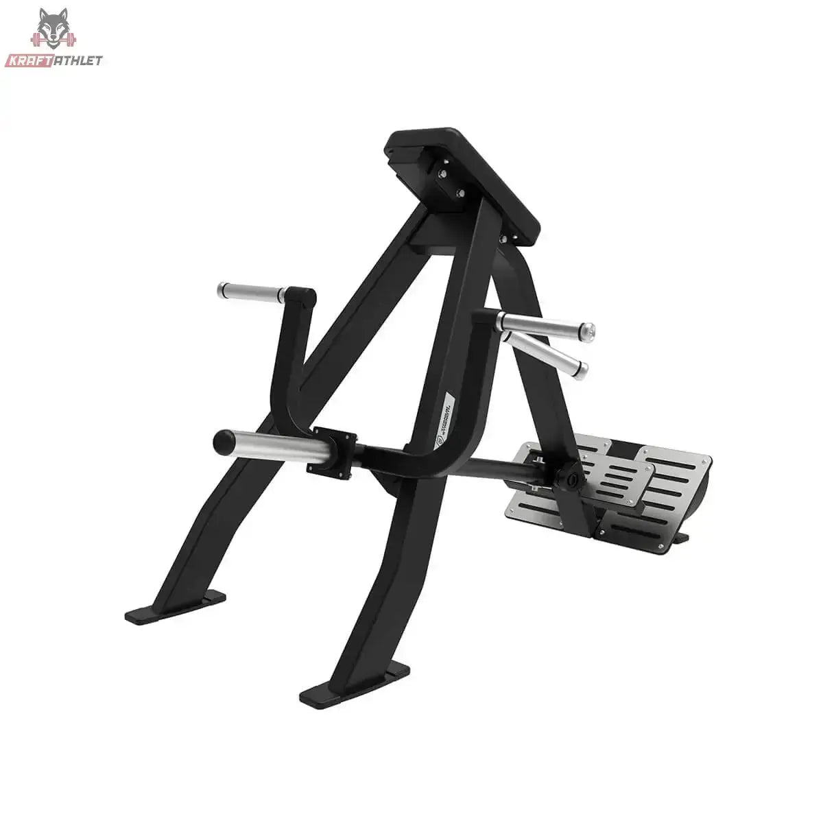 Titanium Strength Elite Series T-Bar Rudern: Schrägansicht von hinten mit Fußplattform und Griffen