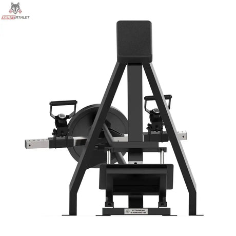 Titanium Strength Elite Series T-Bar Rudern mit einstellbaren Griffen – Frontansicht mit Griffen und aufgelegter Hantelscheibe