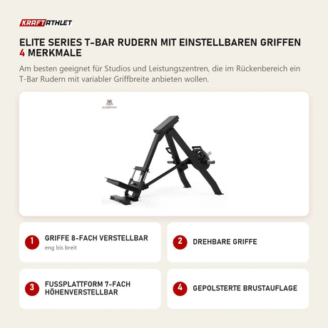 Titanium Strength Elite Series T-Bar Rudern mit einstellbaren Griffen mit 4 Merkmalen: Griffe 8-fach verstellbar, Drehbare Griffe, Fußplattform 7-fach höhenverstellbar, Gepolsterte Brustauflage