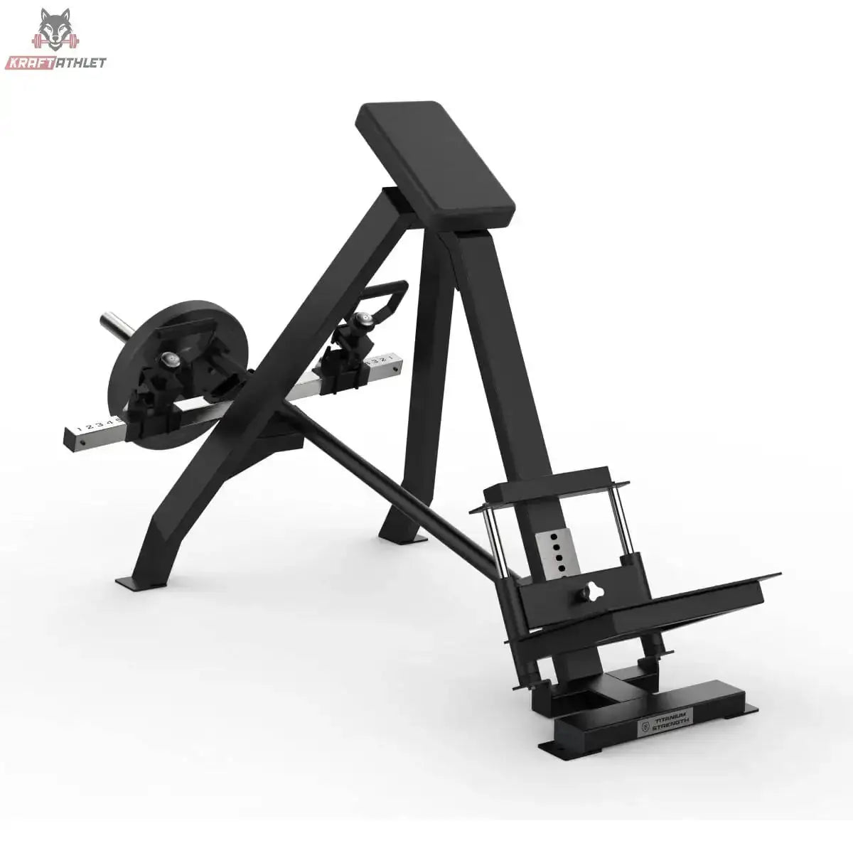Titanium Strength Elite Series T-Bar Rudern mit einstellbaren Griffen – Schrägansicht von hinten mit Scheibenaufnahme