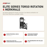Titanium Strength Elite Series Torso Rotation mit 4 Merkmalen: Gewichtsstapel 100 kg, Führungsstangen Edelstahl 25 mm, Gewichtsplatten mit Farbmarkierung Grün/Gelb/Rot, Nylonummantelter Seilzug 7 × 19