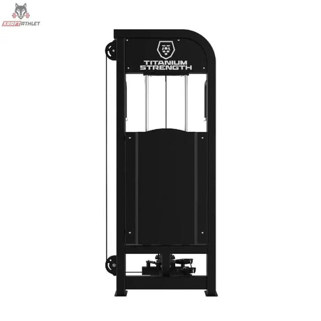 Titanium Strength Elite Series Torso Rotation – Rückansicht mit Logo-Abdeckung des Gewichtsturms