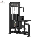 Titanium Strength Elite Series Torso Rotation – Schrägansicht mit Drehsitz, Brustpolster und Gewichtsturm