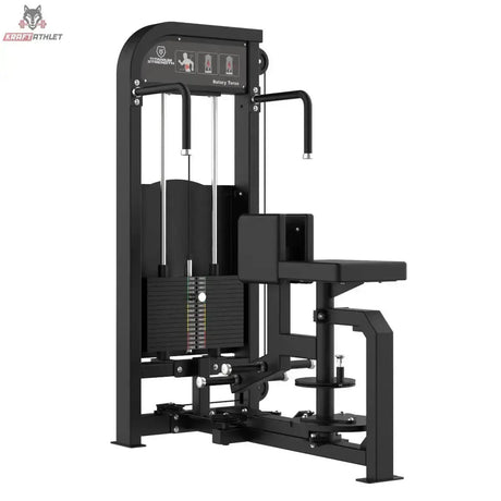 Titanium Strength Elite Series Torso Rotation – Schrägansicht mit Drehsitz, Brustpolster und Gewichtsturm