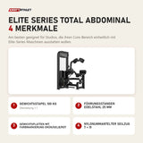 Titanium Strength Elite Series Total Abdominal mit 4 Merkmalen: Gewichtsstapel 100 kg, Führungsstangen Edelstahl 25 mm, Gewichtsplatten mit Farbmarkierung Grün/Gelb/Rot, Nylonummantelter Seilzug 7 × 19
