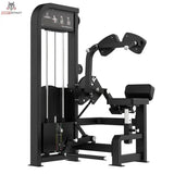 Titanium Strength Elite Series Total Abdominal – Schrägansicht mit Schulterpolstern, Sitz und Gewichtsturm