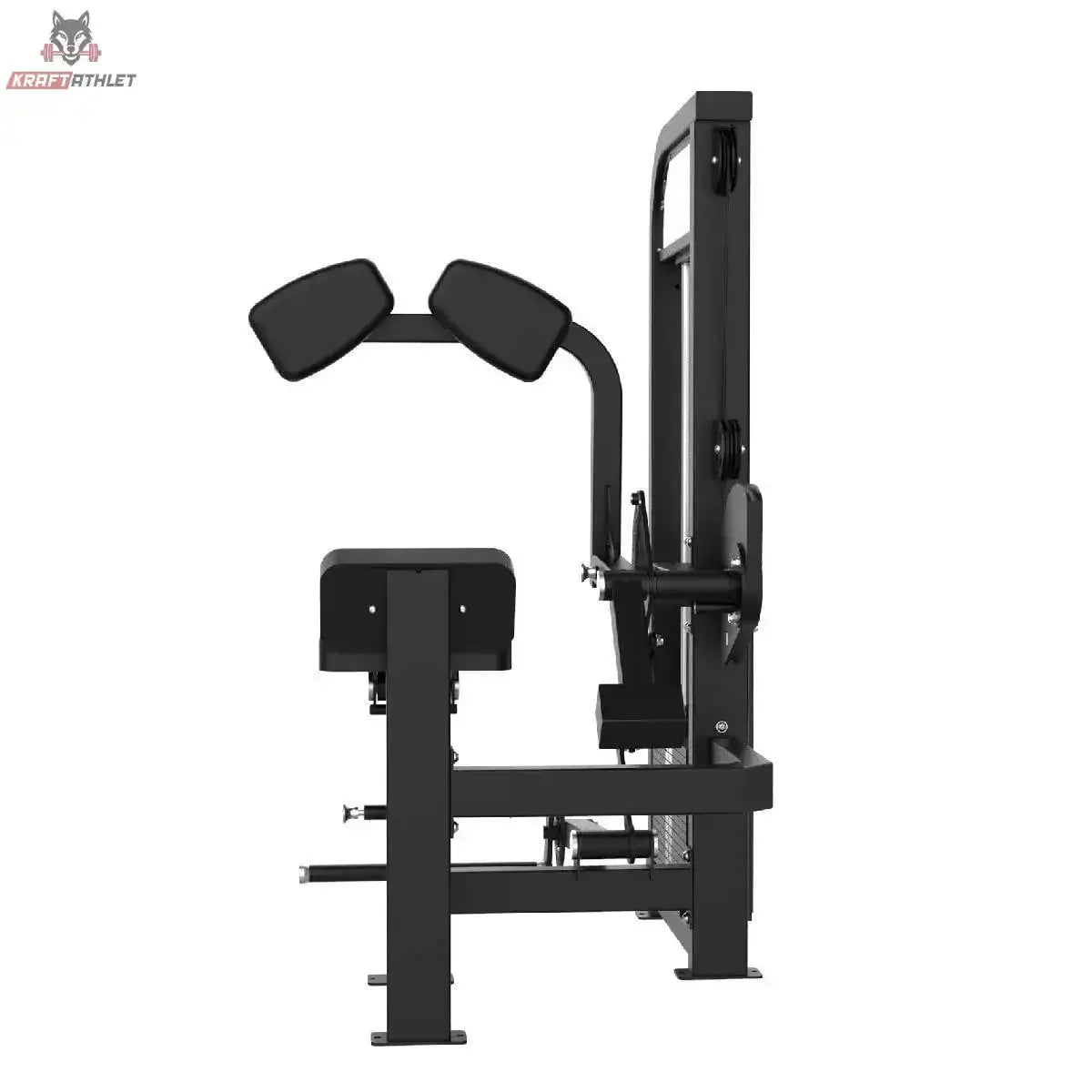 Titanium Strength Elite Series Total Abdominal – Seitenansicht von rechts mit Schulterpolstern und Fußstütze