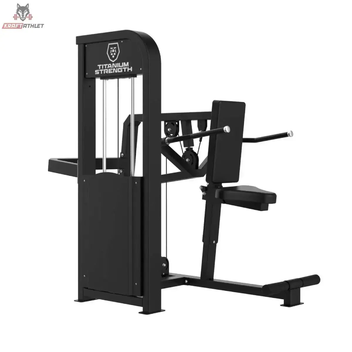 Titanium Strength Elite Series Trizeps Dips in Schrägansicht mit Sitz und Griffen