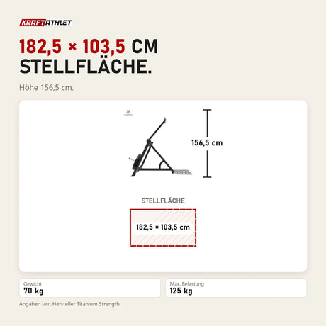 Maßbild Titanium Strength Elite Series Trizepsstreckung und Dips im Stehen: Stellfläche 182,5 × 103,5 cm, Höhe 156,5 cm