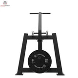 Titanium Strength Elite Series Trizepsstreckung und Dips im Stehen: Rückansicht mit Griff oben und Hantelscheibe am Rahmen