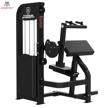 Titanium Strength Elite Series Trizepsstreckung – Seitenansicht mit Hebelgriffen, Armauflage und Gewichtsturm
