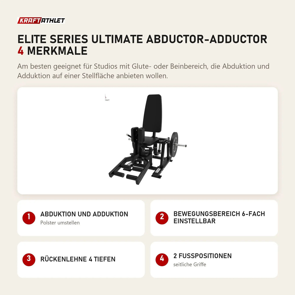 Titanium Strength Elite Series Ultimate Abductor-Adductor mit 4 Merkmalen: Abduktion und Adduktion, Bewegungsbereich 6-fach einstellbar, Rückenlehne 4 Tiefen, 2 Fußpositionen