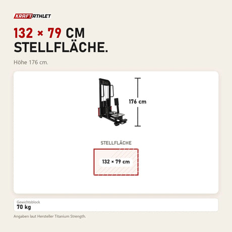 Maßbild Titanium Strength Elite Series Ultimate Abductor Stehen: Stellfläche 132 × 79 cm, Höhe 176 cm