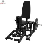 Titanium Strength Elite Series Ultimate Abductor-Adductor in Schwarz, Schrägansicht mit Rückenlehne und Hantelscheibe