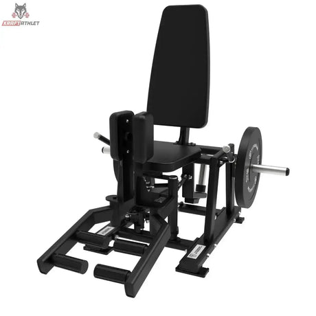 Titanium Strength Elite Series Ultimate Abductor-Adductor in Schwarz, Schrägansicht mit Rückenlehne und Hantelscheibe
