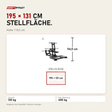 Maßbild Titanium Strength Elite Series Ultimate Belt Squat: Stellfläche 195 × 131 cm, Höhe 114,5 cm