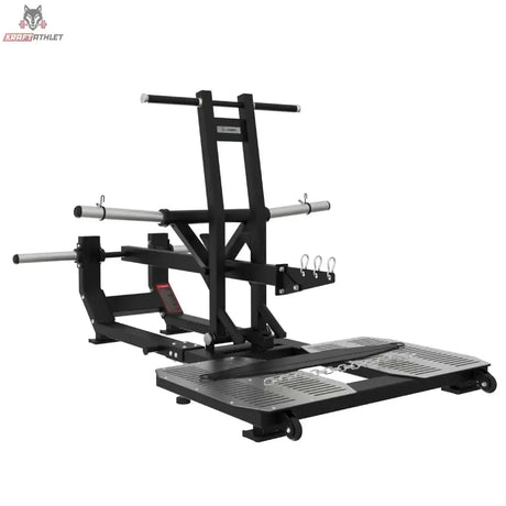 Titanium Strength Elite Series Ultimate Belt Squat – Schrägansicht mit Plattform und Scheibenaufnahmen