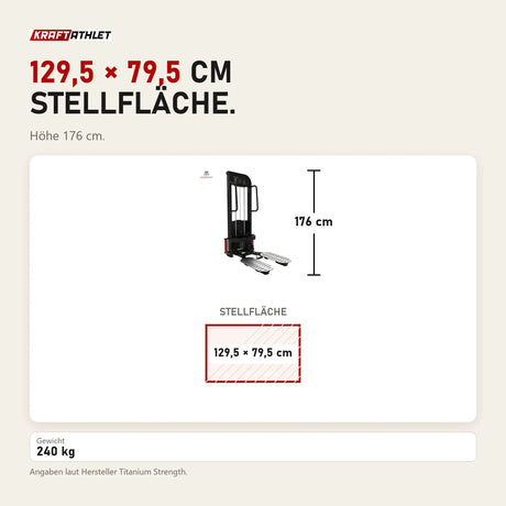 Maßbild Titanium Strength Elite Series Ultimate Gesäßtritt: Stellfläche 129,5 × 79,5 cm, Höhe 176 cm