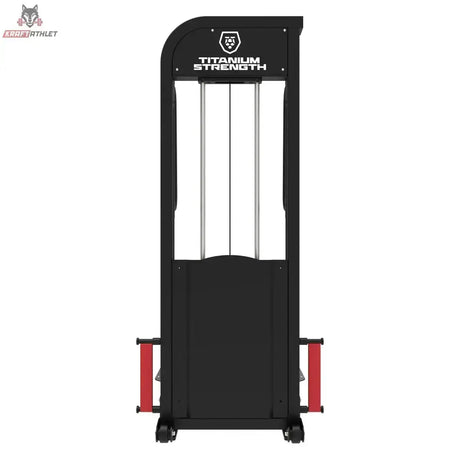 Titanium Strength Elite Series Ultimate Gesäßtritt – Rückansicht des Gewichtsturms mit Logo