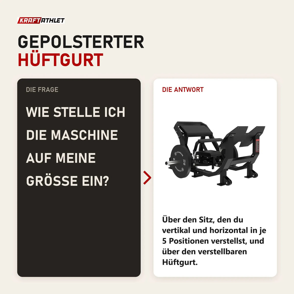 Frage und Antwort zu Titanium Strength Elite Series Ultimate Hip Thrust: Wie stelle ich die Maschine auf meine Größe ein?