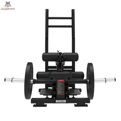 Titanium Strength Elite Series Ultimate Hip Thrust im Stehen: Frontansicht mit Polstern und beidseitigen Scheiben