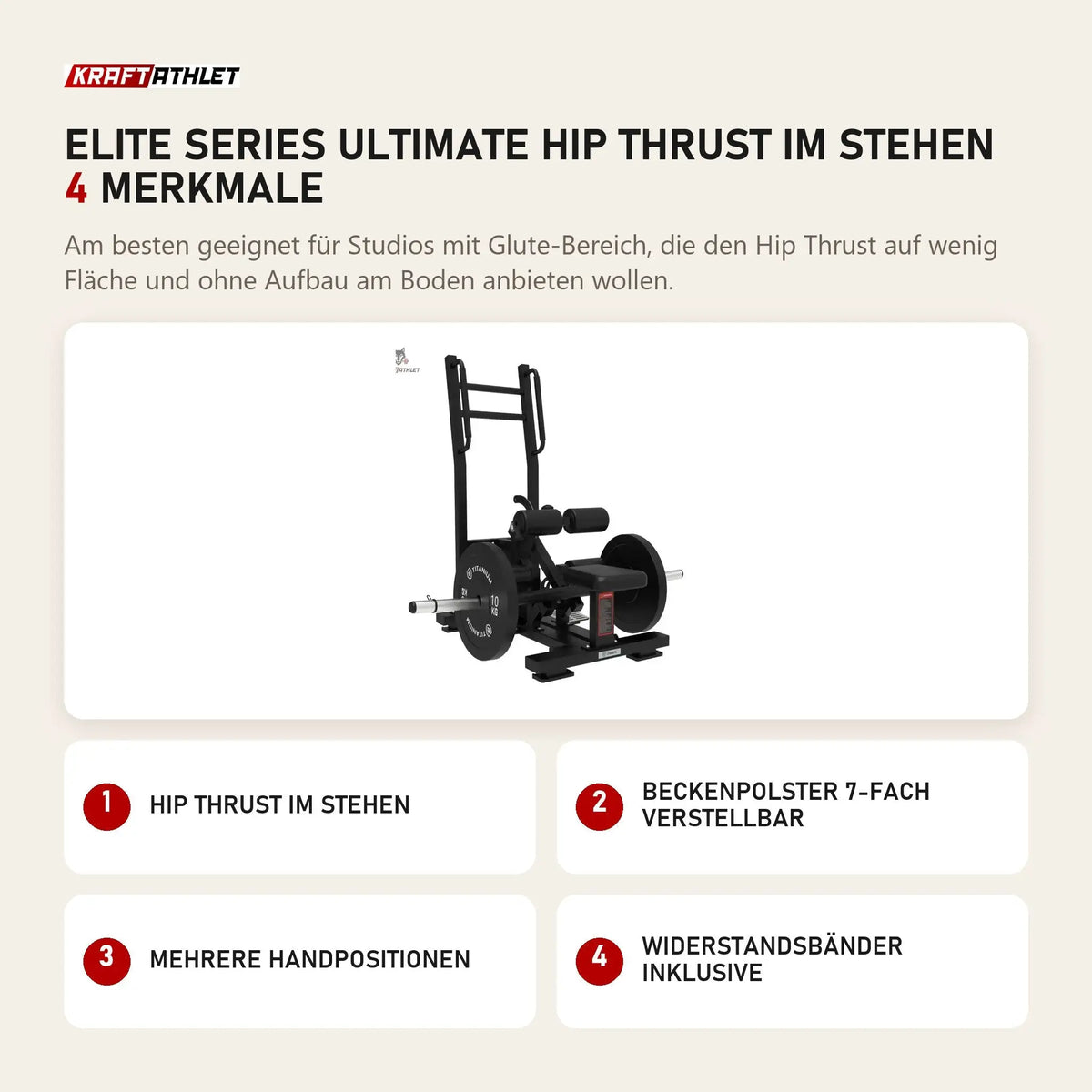 Titanium Strength Elite Series Ultimate Hip Thrust im Stehen mit 4 Merkmalen: Hip Thrust im Stehen, Beckenpolster 7-fach verstellbar, Mehrere Handpositionen, Widerstandsbänder inklusive
