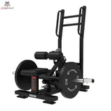 Titanium Strength Elite Series Ultimate Hip Thrust im Stehen: Schrägansicht von rechts mit Hantelscheiben