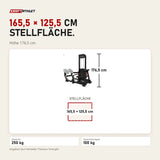 Maßbild Titanium Strength Elite Series Ultimate Hip Thrust: Stellfläche 165,5 × 125,5 cm, Höhe 176,5 cm