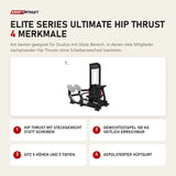 Titanium Strength Elite Series Ultimate Hip Thrust mit 4 Merkmalen: Hip Thrust mit Steckgewicht statt Scheiben, Gewichtsstapel 100 kg seitlich erreichbar, Sitz 5 Höhen und 5 Tiefen, Gepolsterter Hüftgurt