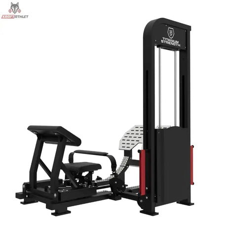 Titanium Strength Elite Series Ultimate Hip Thrust – Seitliche Ansicht mit Gewichtsturm vorn und Fußplatten