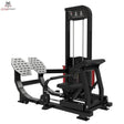 Titanium Strength Elite Series Ultimate Hip Thrust – Schrägansicht mit Fußplatten, Hüftpolster und Gewichtsturm