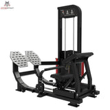 Titanium Strength Elite Series Ultimate Hip Thrust – Schrägansicht mit Fußplatten, Hüftpolster und Gewichtsturm