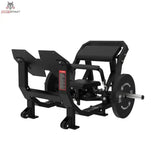Titanium Strength Elite Series Ultimate Hip Thrust in Schrägansicht von hinten mit Polstern und Scheibenaufnahme