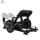 Titanium Strength Elite Series Ultimate Hip Thrust in Seitenansicht mit Fußplatten, Hantelscheibe und Rahmen