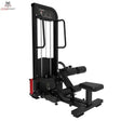 Titanium Strength Elite Series Selectorisierte Ultimate Hip Thrust – Schrägansicht mit Liegepolster, Hüftpolster und Gewichtsturm