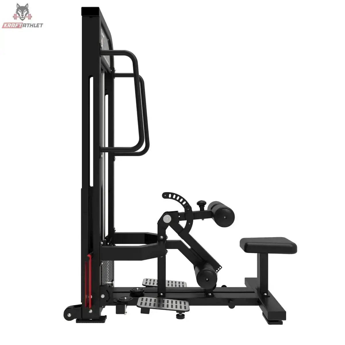 Titanium Strength Elite Series Selectorisierte Ultimate Hip Thrust – Seitenansicht mit Hüftpolster, Liegebank und Fußplatte