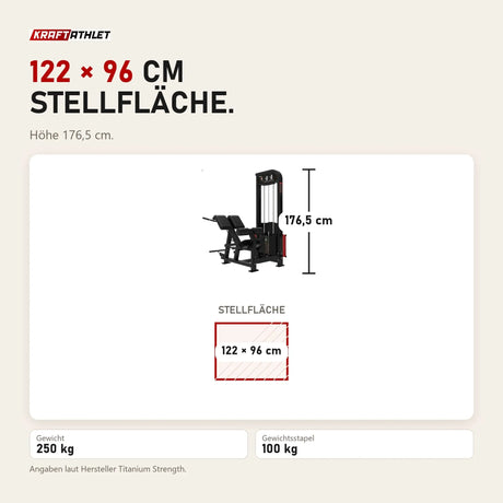Maßbild Titanium Strength Elite Series Ultimate Rückenstrecker: Stellfläche 122 × 96 cm, Höhe 176,5 cm