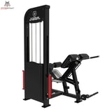 Titanium Strength Elite Series Ultimate Rückenstrecker – Schrägansicht von hinten mit Gewichtsturm und Fußplatten