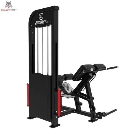 Titanium Strength Elite Series Ultimate Rückenstrecker – Schrägansicht von hinten mit Gewichtsturm und Fußplatten