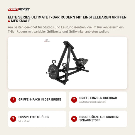 Titanium Strength Elite Series Ultimate T-Bar Rudern mit einstellbaren Griffen mit 4 Merkmalen: Griffe 8-fach in der Breite, Griffe einzeln drehbar, Fußplatte 8 Höhen, Bruststütze aus dichtem Schaumstoff