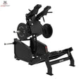 Titanium Strength Elite Series Ultimate V-Squat in Schwarz, Seitenansicht mit Hantelscheiben und Schulterpolstern
