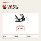 Maßbild Titanium Strength Elite Series V Beinpresse: Stellfläche 204 × 125 cm, Höhe 127 cm