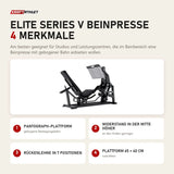 Titanium Strength Elite Series V Beinpresse mit 4 Merkmalen: Pantograph-Plattform, Widerstand in der Mitte höher, Rückenlehne in 7 Positionen, Plattform 65 × 40 cm