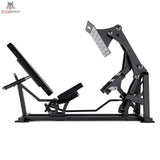 Titanium Strength Elite Series V Beinpresse in Schwarz, Seitenansicht mit Sitz, Schwenkarm und Hantelscheibenaufnahmen