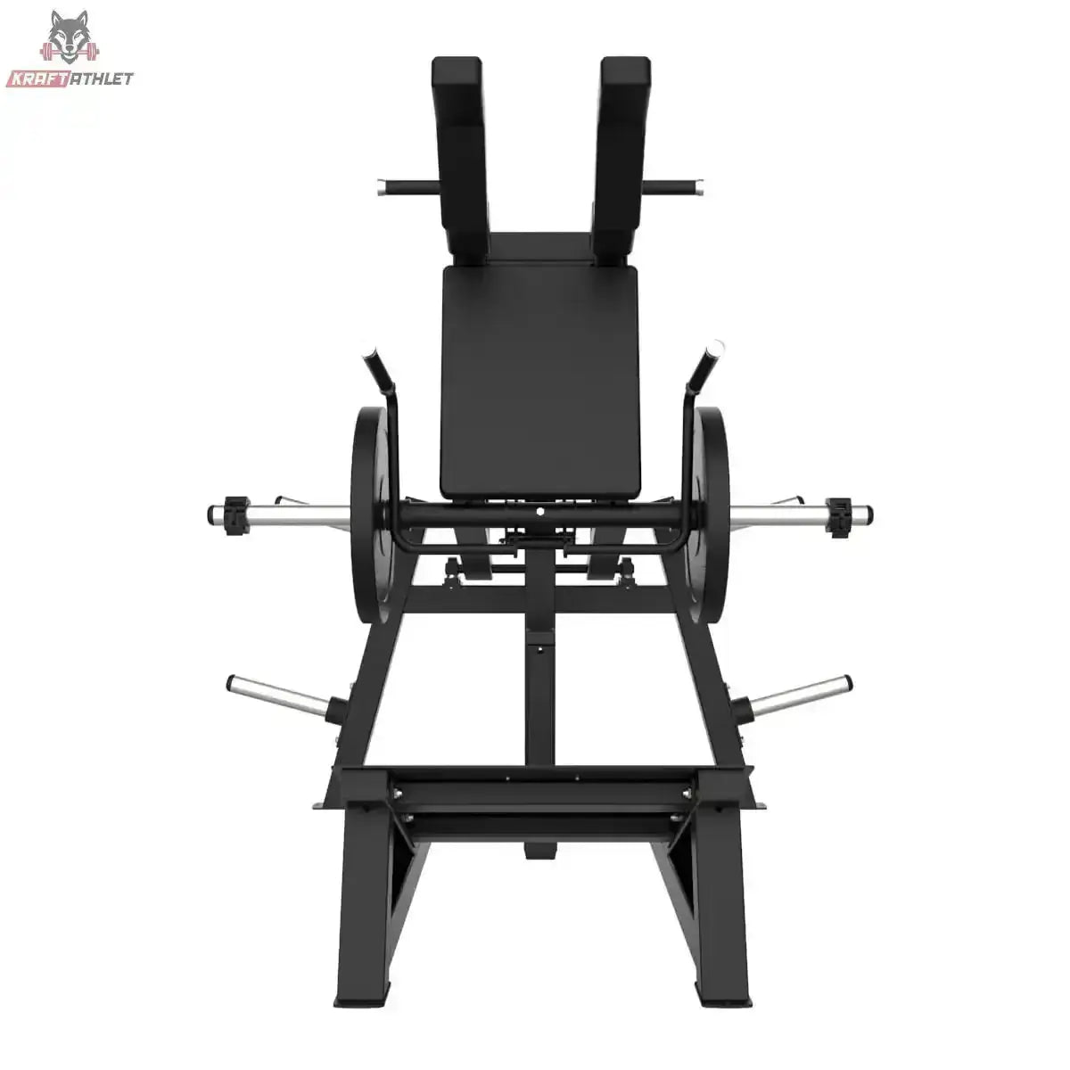 Titanium Strength Elite Series V-Squat Palanca in Frontansicht mit Schulterpolstern und Fußplattform