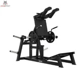 Titanium Strength Elite Series V-Squat Palanca in Schrägansicht von der Seite mit Scheibenhornen