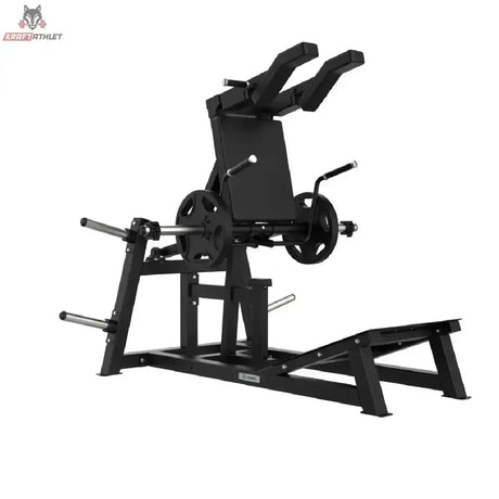 Titanium Strength Elite Series V-Squat Palanca in Schrägansicht von der Seite mit Scheibenhornen